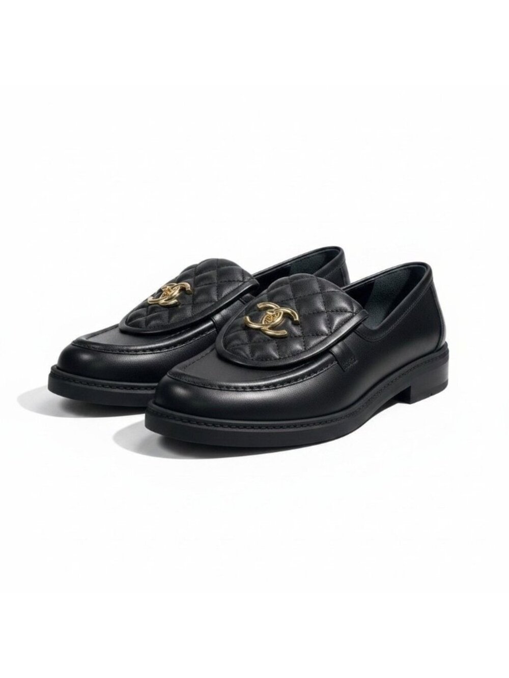 ★SOLD★ Chanel Quilted Turnlock Loafers CC Loafer 38.5 Black - Picture 1 of 10